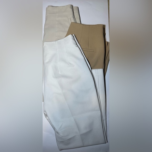 ZARA 3 HIGH-WAISTED PANTS; OYSTER WHITE, TAUPE BROWN & SAND, MEDIUM & 6 - Picture 1 of 8